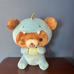 NWT 16" San-X Rilakkuma Chairoikoguma In Blue Dinosaur Costume Plush Round1
